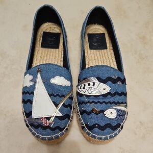 Nautical Denim Espadrilles with Sailboat and Fish Design